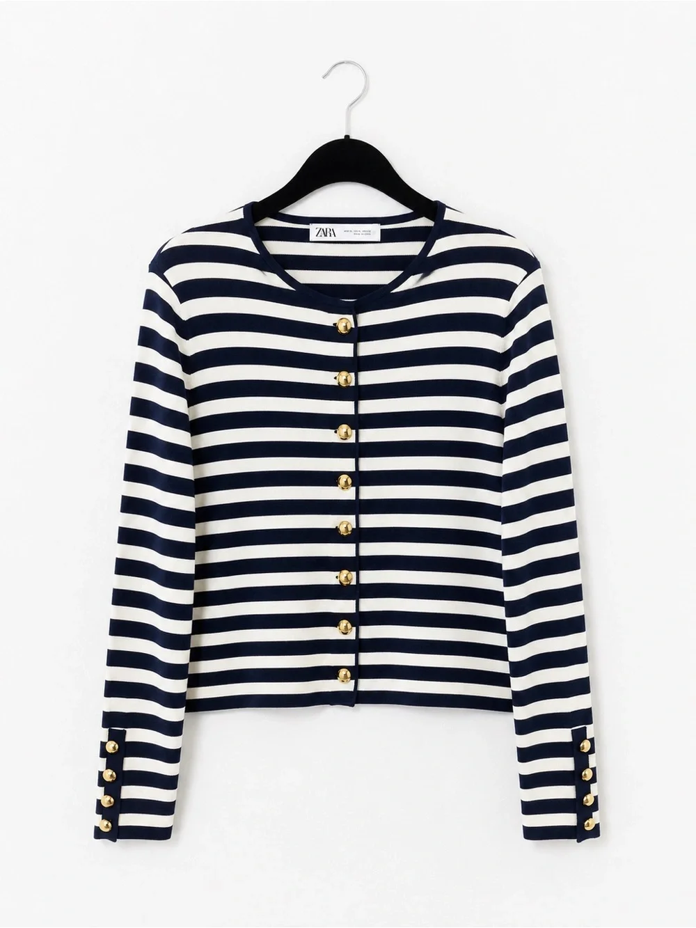 Zara Navy & White Striped Knit Cardigan with Gold Buttons – XL - Picture 2 of 7